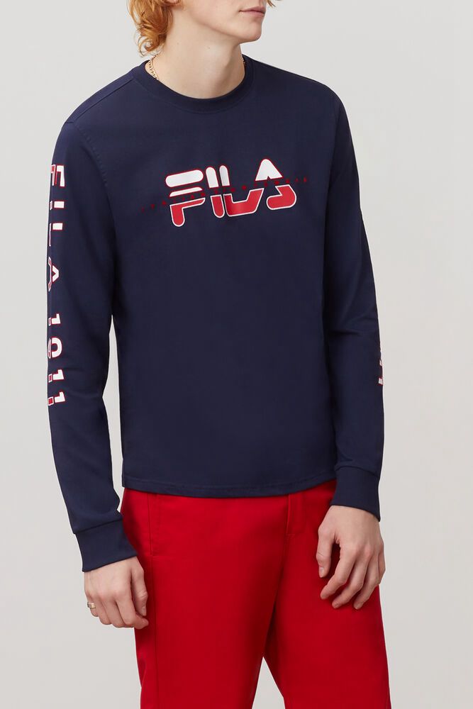 Fila T-Shirt Mens Navy - Christophe Long Sleeve - Philippines 9847103-WL